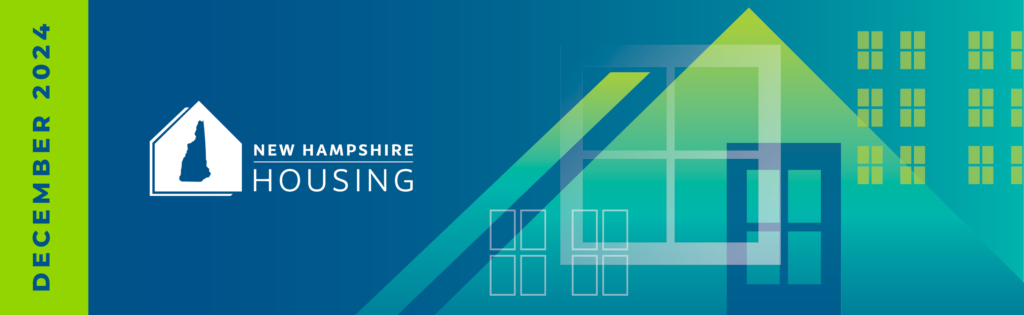 New Hampshire Housing logo with house and state outline, modern building graphics, and text “December 2024” on a green vertical banner.